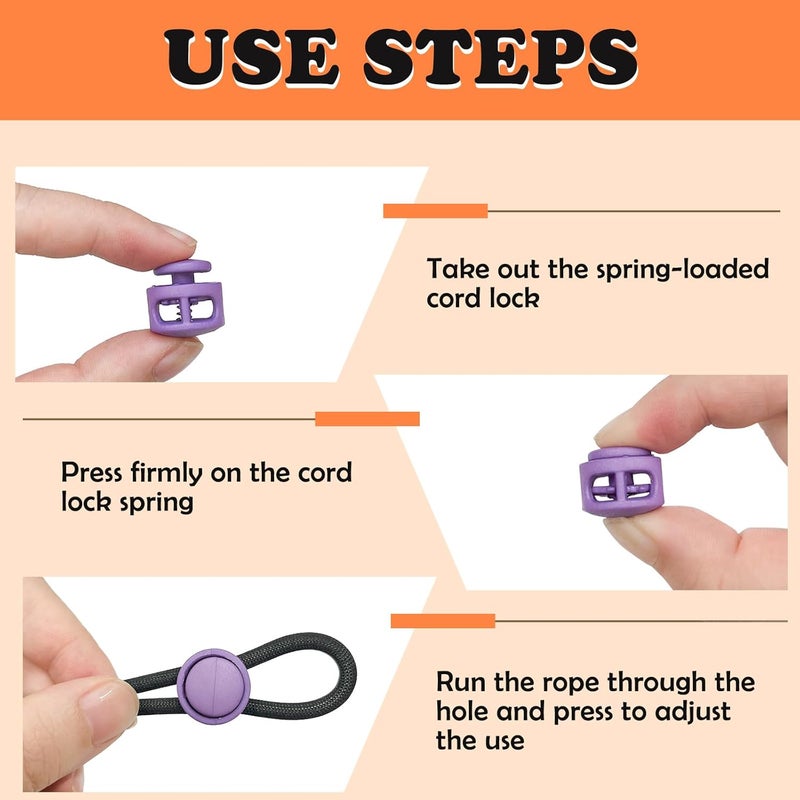 Binxus 100 Pcs Assorted Color Plastic Double Hole Spring Cord Lock End Stopper Fastener Slider Toggles Clip for Parachute Buckle - Image 3